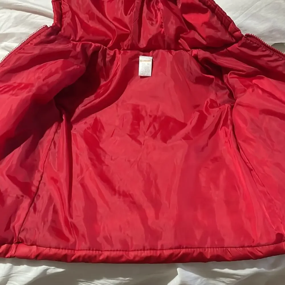 Gymboree M 7/8 hooded red puffer lined jacket front zip snowflake detail nwot